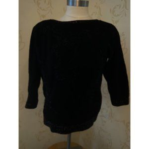 Elsie Tu 100% Cashmere Black Beaded Silk Lined Beautiful Sweater Size 38 Medium